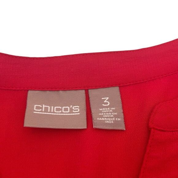 Chicos red embellished tie front blouse size xlarge - Picture 5 of 6